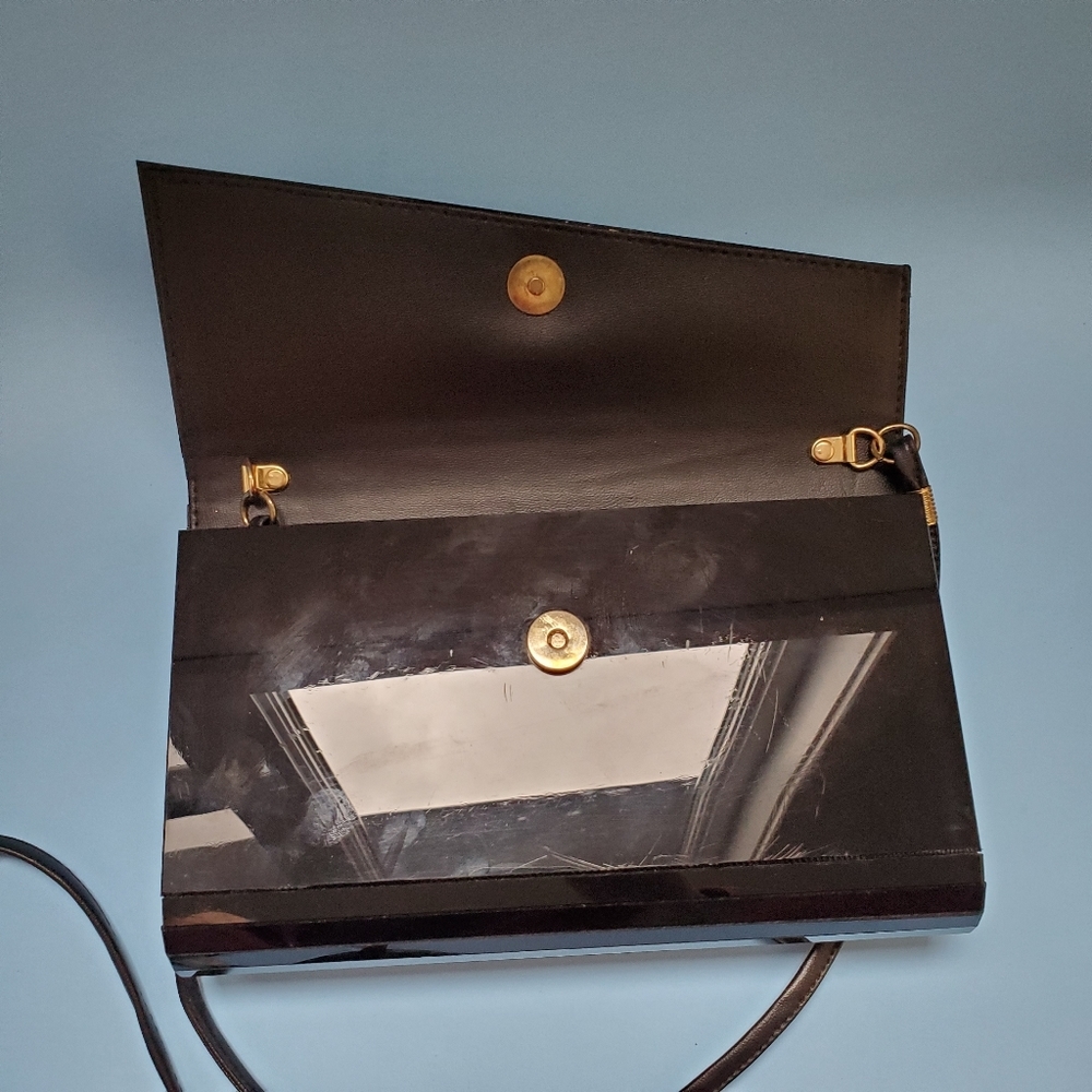 Vintage 80's black and gold asymetrical box purse - Picture 5 of 8